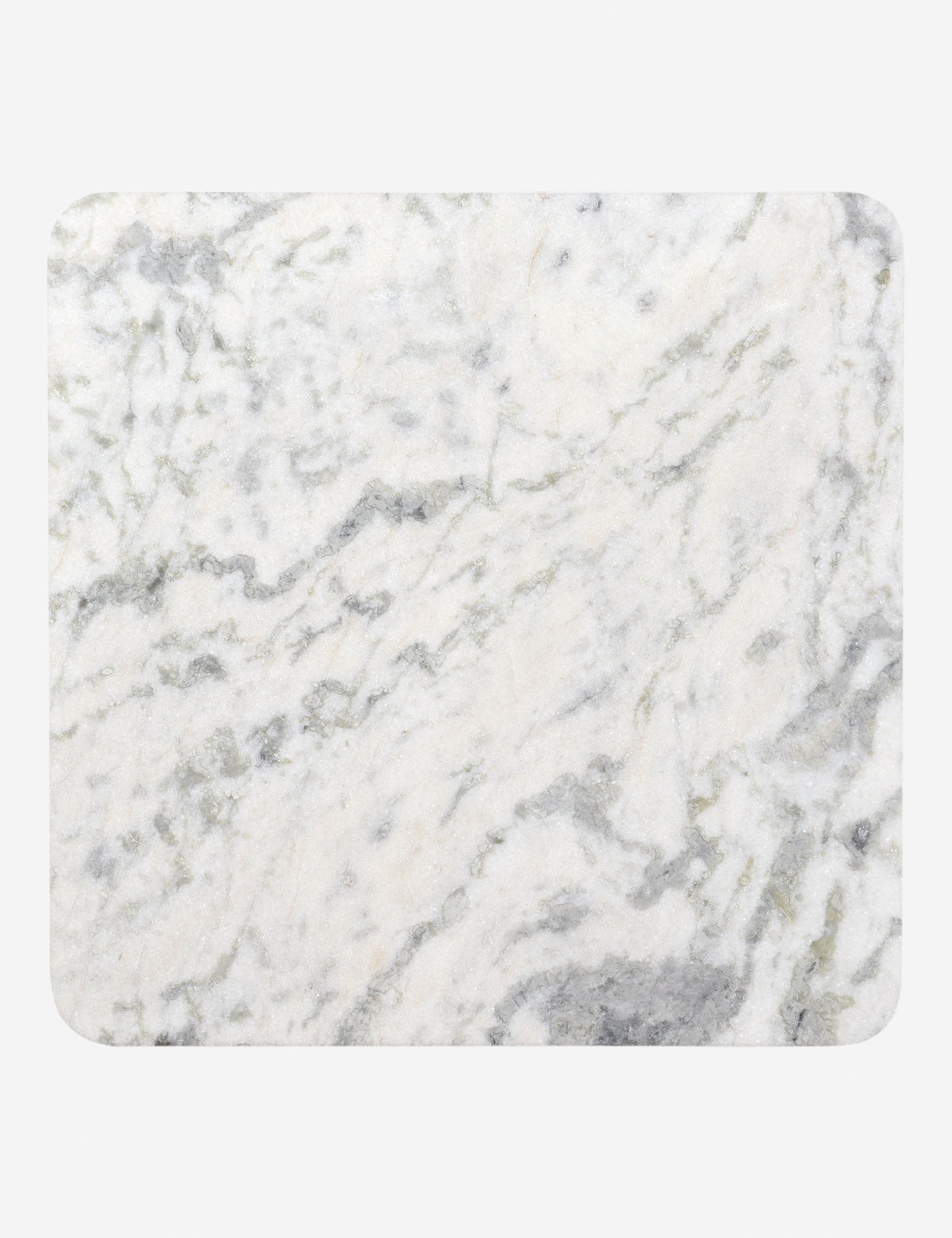 Overhead view of Cato solid marble square coffee table in white marble
