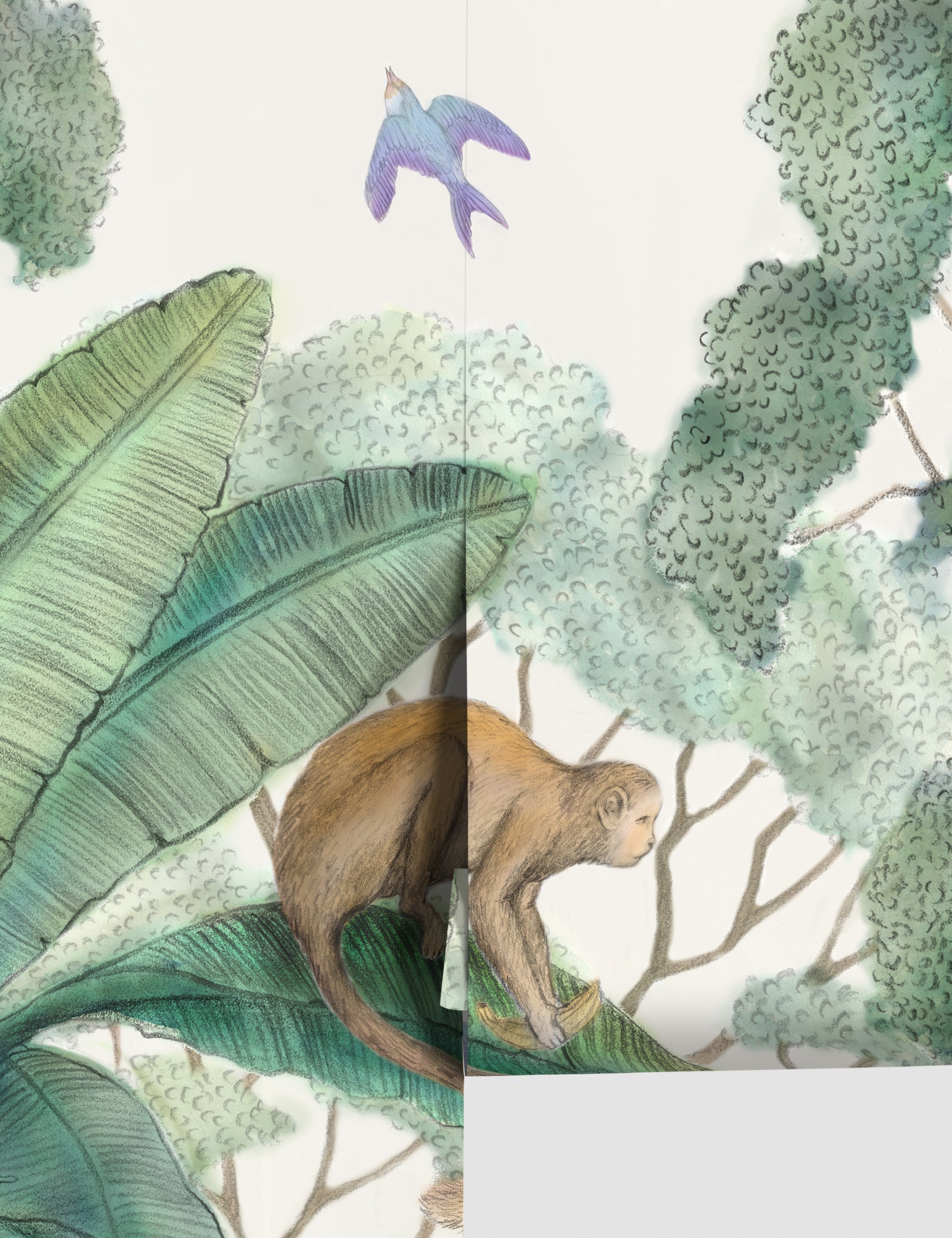Close up view of the Jungle Wallpaper Mural in the green colorway.