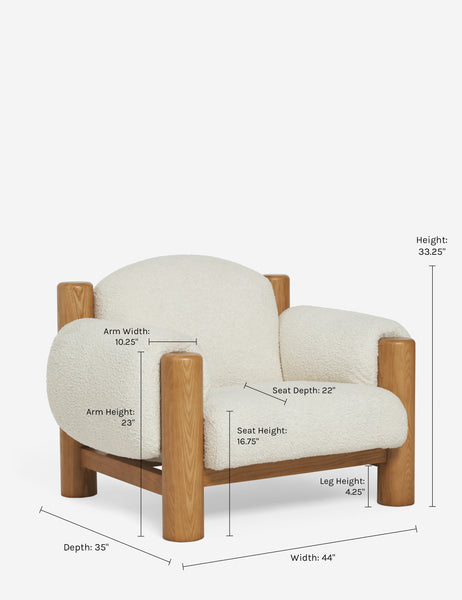 | Dimensions on the James faux sherpa accent chair