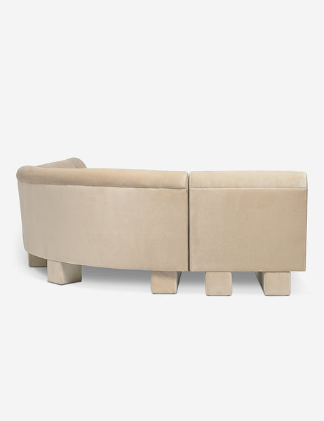 #color::brie-classic-velvet #configuration::right-facing #size::142-W | Rear view of the side of the Lena right-facing beige velvet sectional sofa with upholstered beam legs.