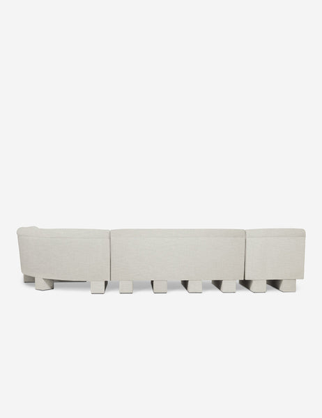 #color::Natural-Linen #configuration::right-facing #size::142-W | Rear view of the entire Lena right-facing natural linent sectional sofa with upholstered beam legs.