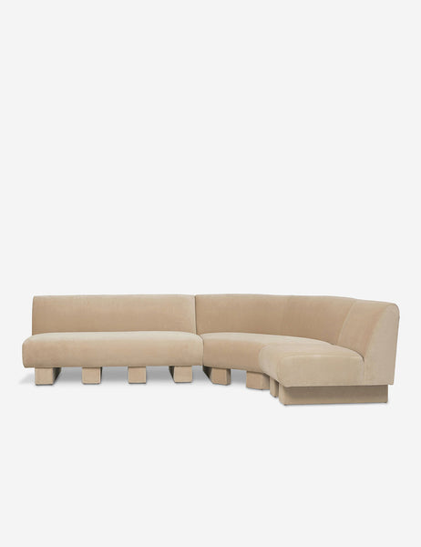 #color::brie-classic-velvet #configuration::right-facing #size::114-W | Lena right-facing beige velvet sectional sofa with upholstered beam legs.