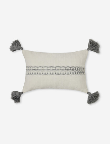 #color::natural-and-agate #style::lumbar | Marchesa natural and agate gray indoor and outdoor lumbar pillow with tasseled corners