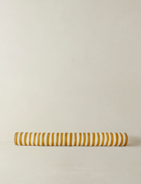 #color::goldenrod-and-ivory | Painterly stripe linen long bolster throw pillow in goldenrod and ivory