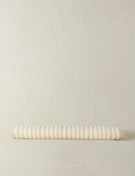 #color::natural-and-ivory | Painterly stripe linen long bolster throw pillow in natural and ivory