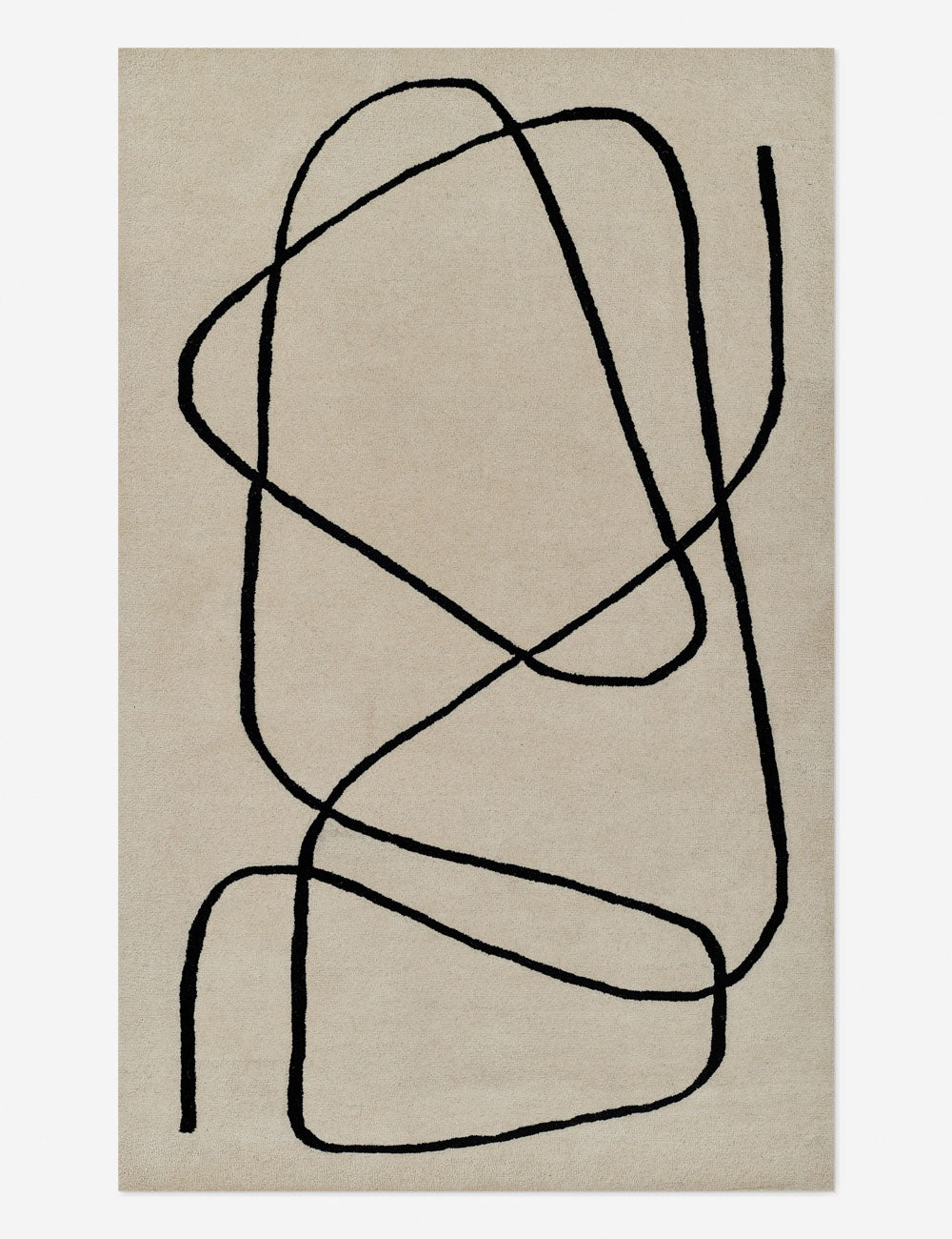Shayla white hand-tufted wool rug with a black abstract linear design