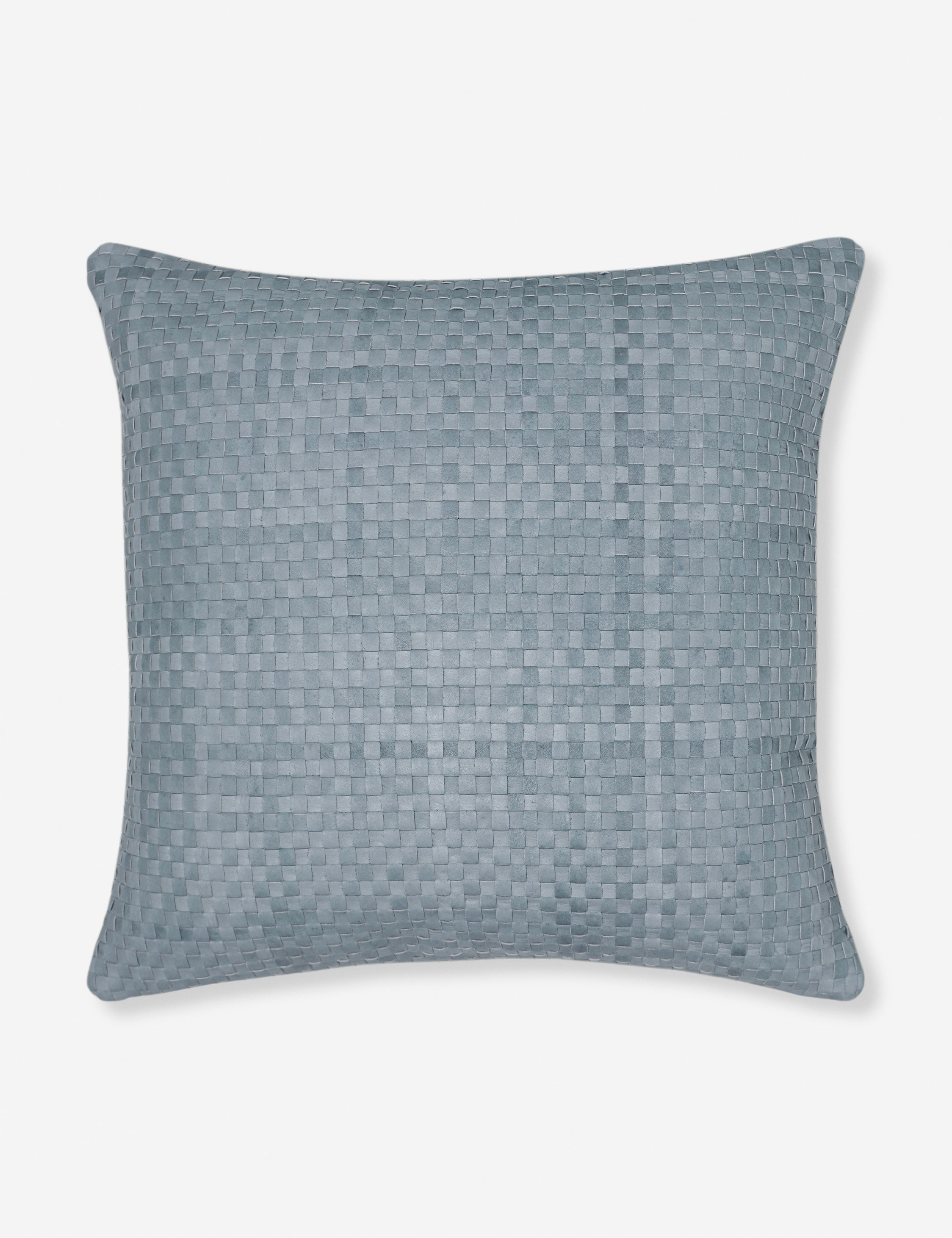 Victor dusty blue leather basketweave square throw pillow