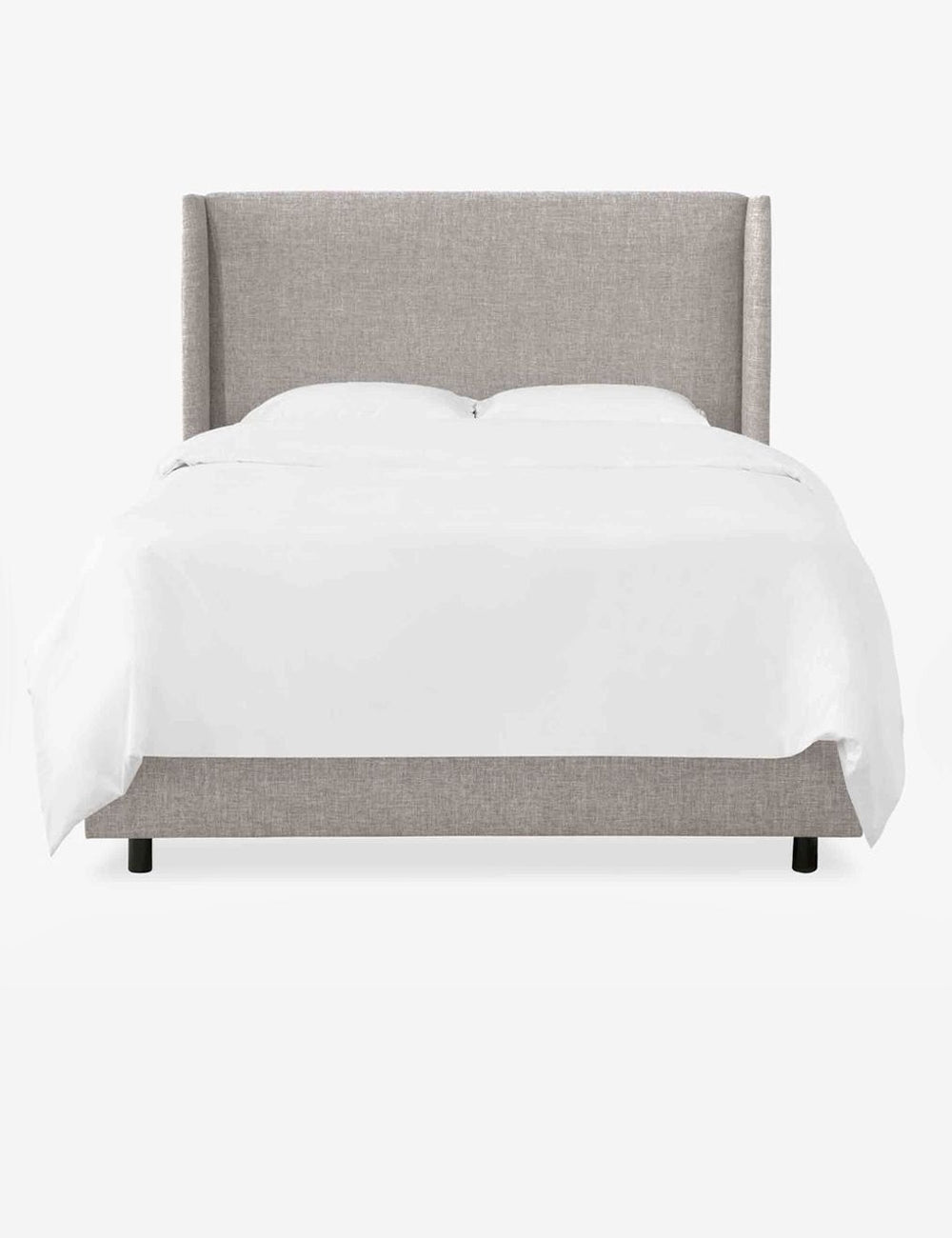 Adara light gray linen upholstered bed.
