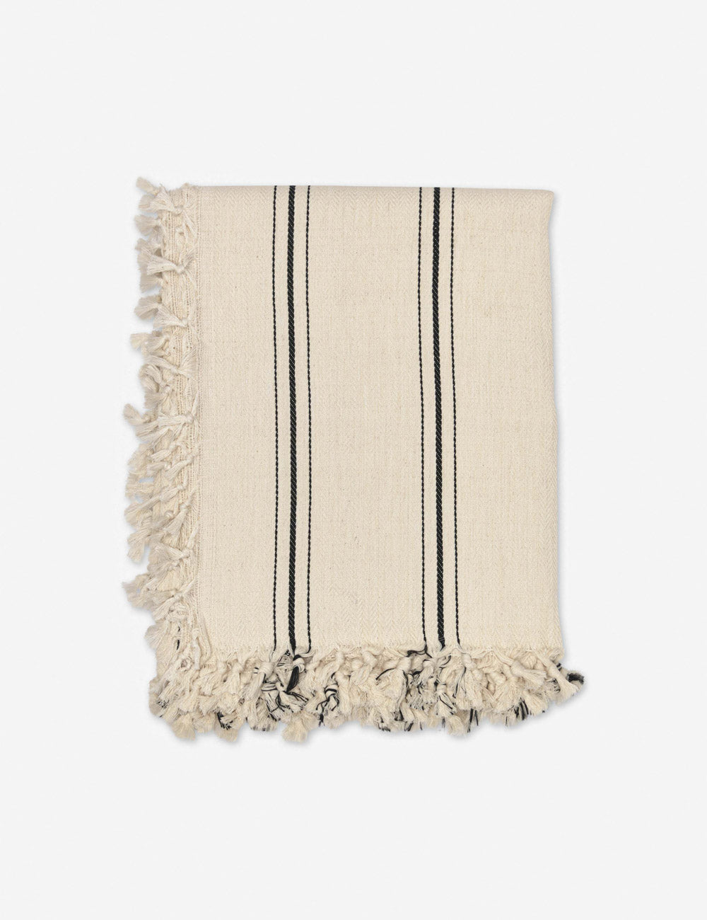 Monte viso natural and black striped bed cover with fringed ends by House No. 23
