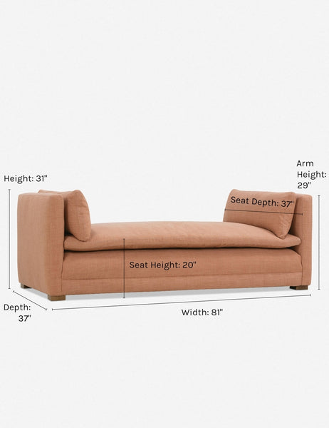 #color::Pink | Dimensions on the Elvie Pink Linen chaise