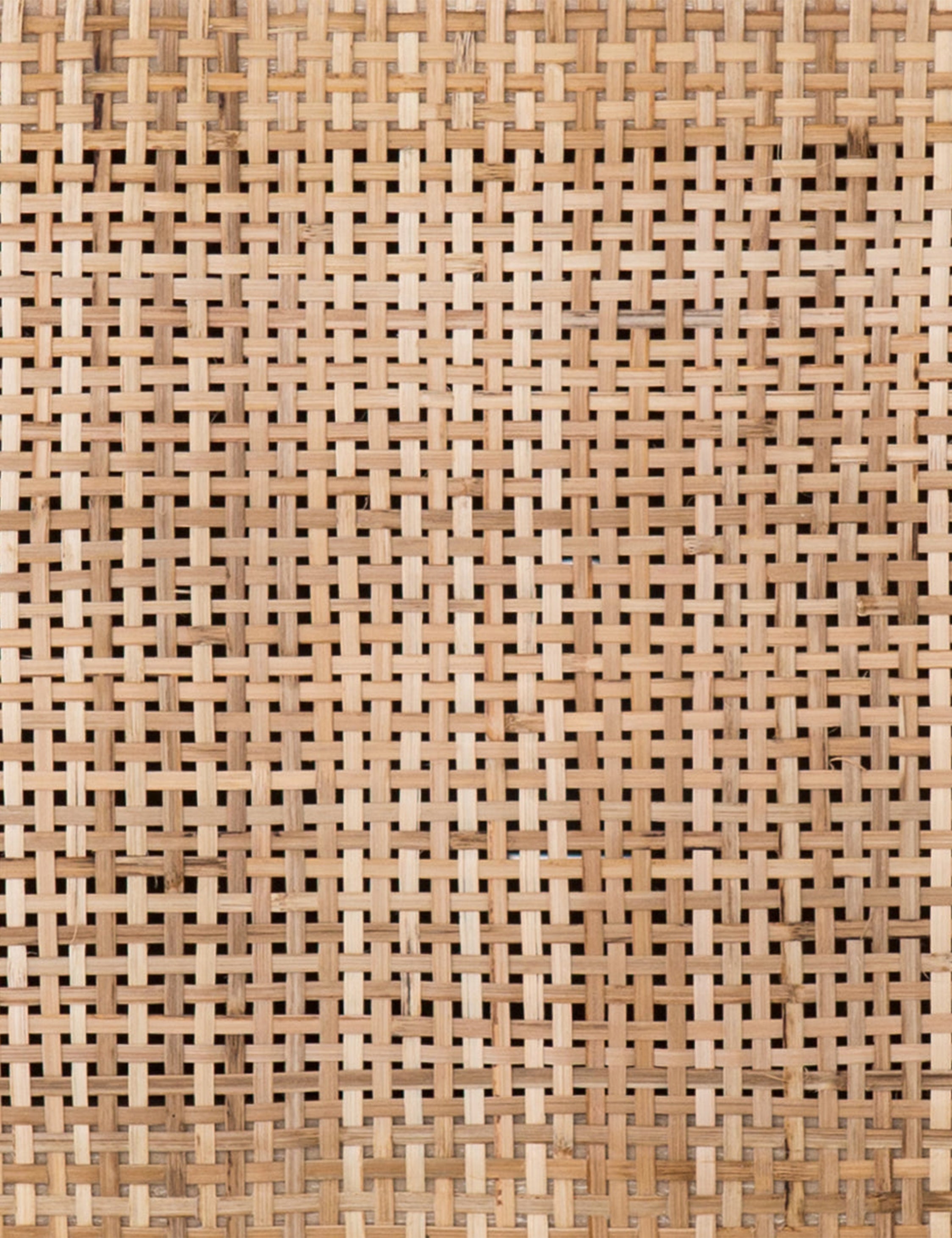 Detailed view of the woven cane doors on the Hannah natural mango wood media console.