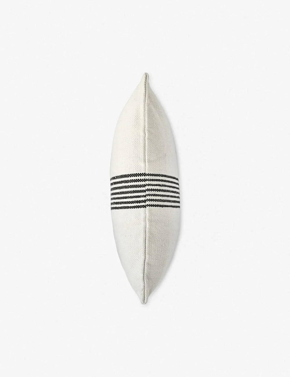 Side view of the Katya Indoor and Outdoor lumbar cream Pillow with black stripes in the center
