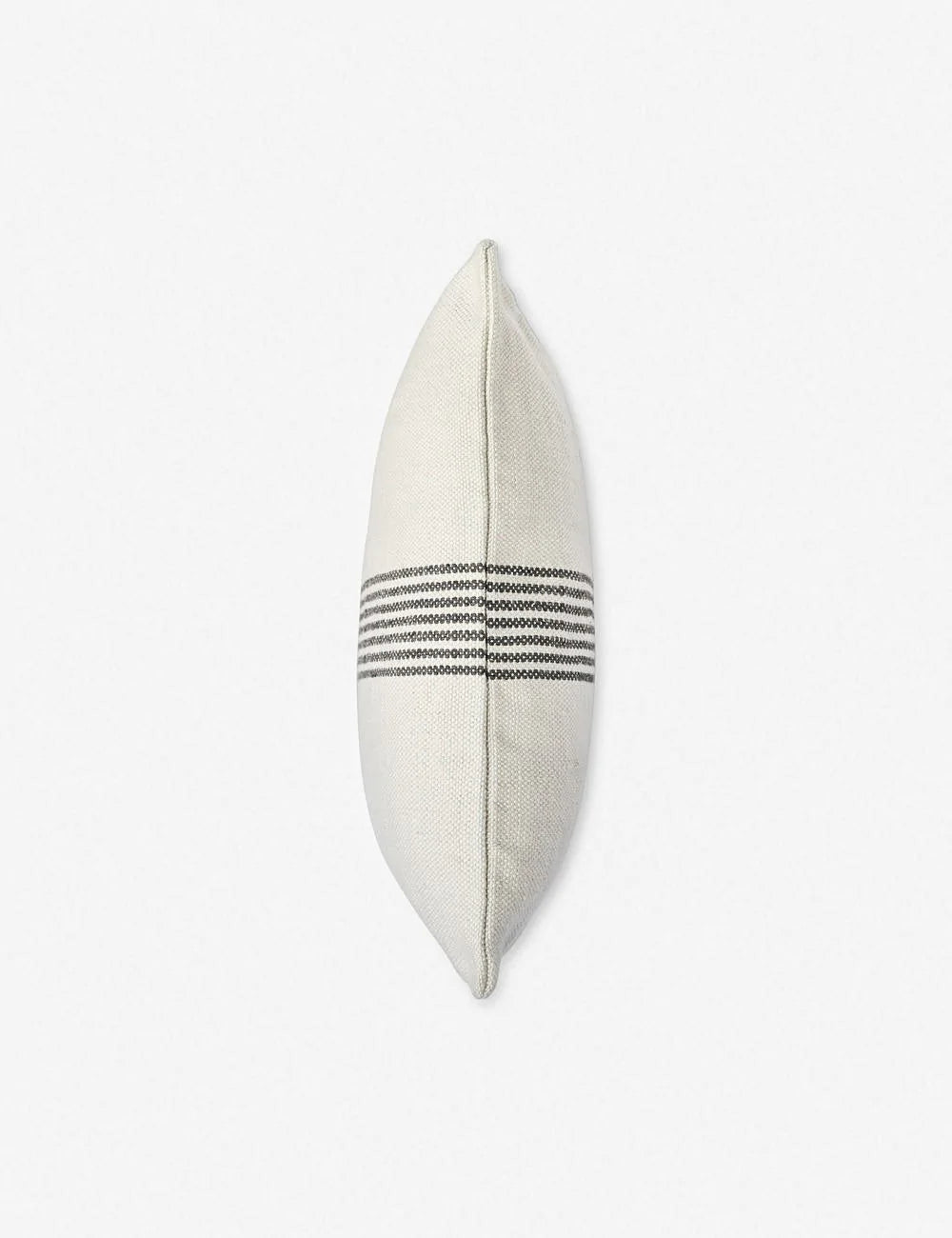 Side view of the Katya Indoor and Outdoor lumbar cream Pillow with gray stripes in the center