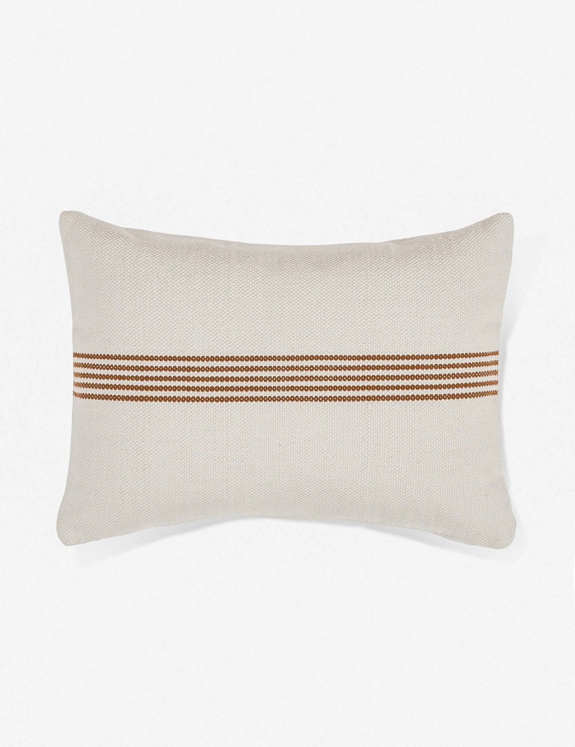 Katya Indoor and Outdoor lumbar cream Pillow with rust brown stripes in the center