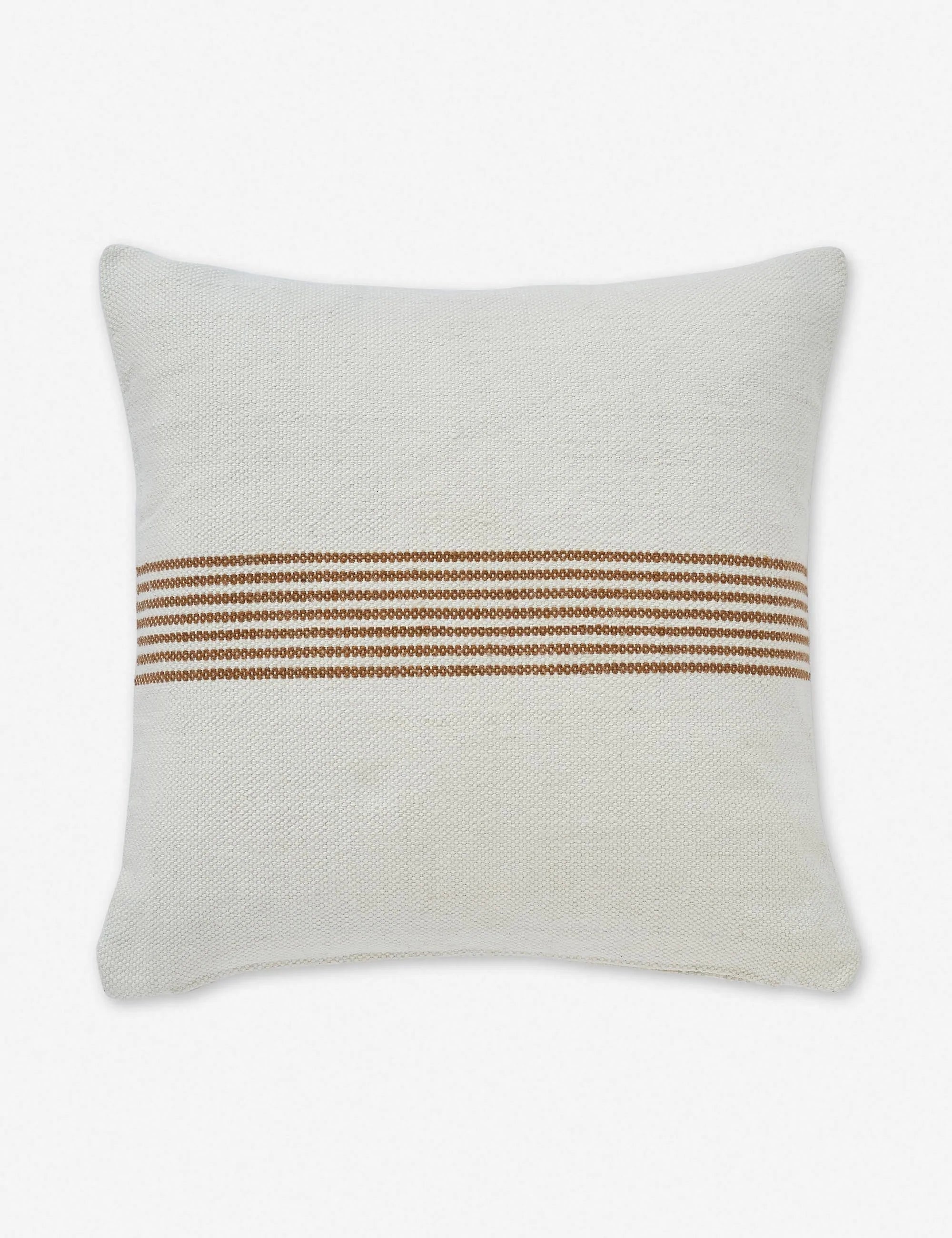 Katya Indoor and Outdoor square cream Pillow with rust brown stripes in the center