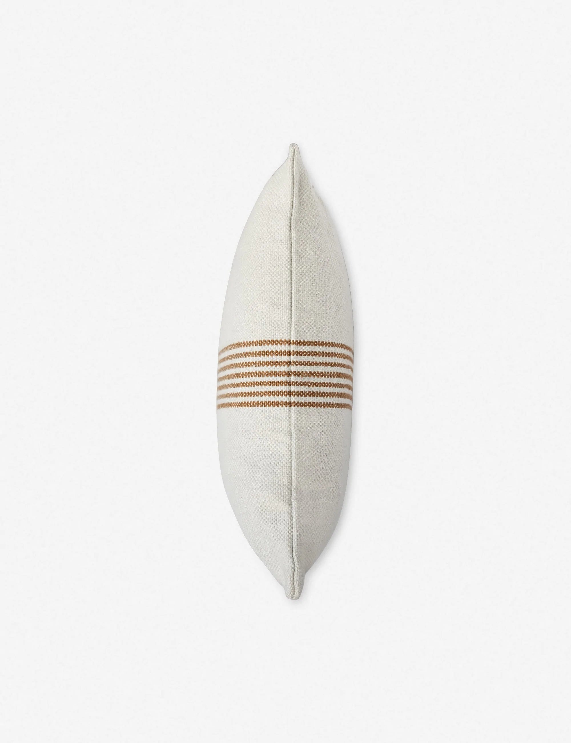 Side view of the Katya Indoor and Outdoor lumbar cream Pillow with rust brown stripes in the center