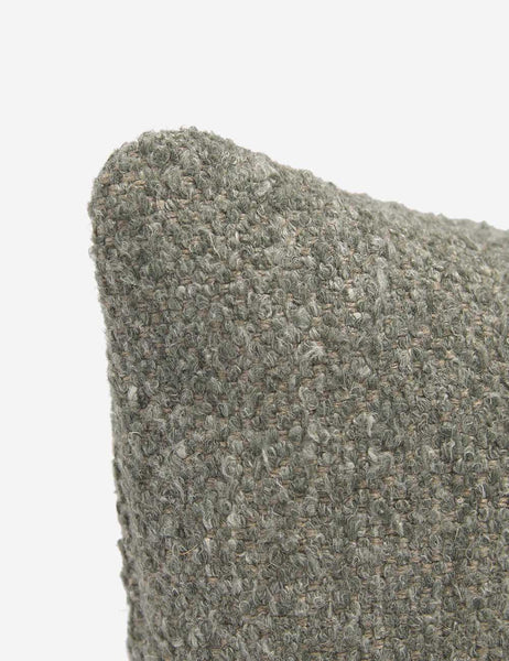 #color::moss #size::13--x-20- | Corner-shot of the manon linen moss green lumbar boucle pillow