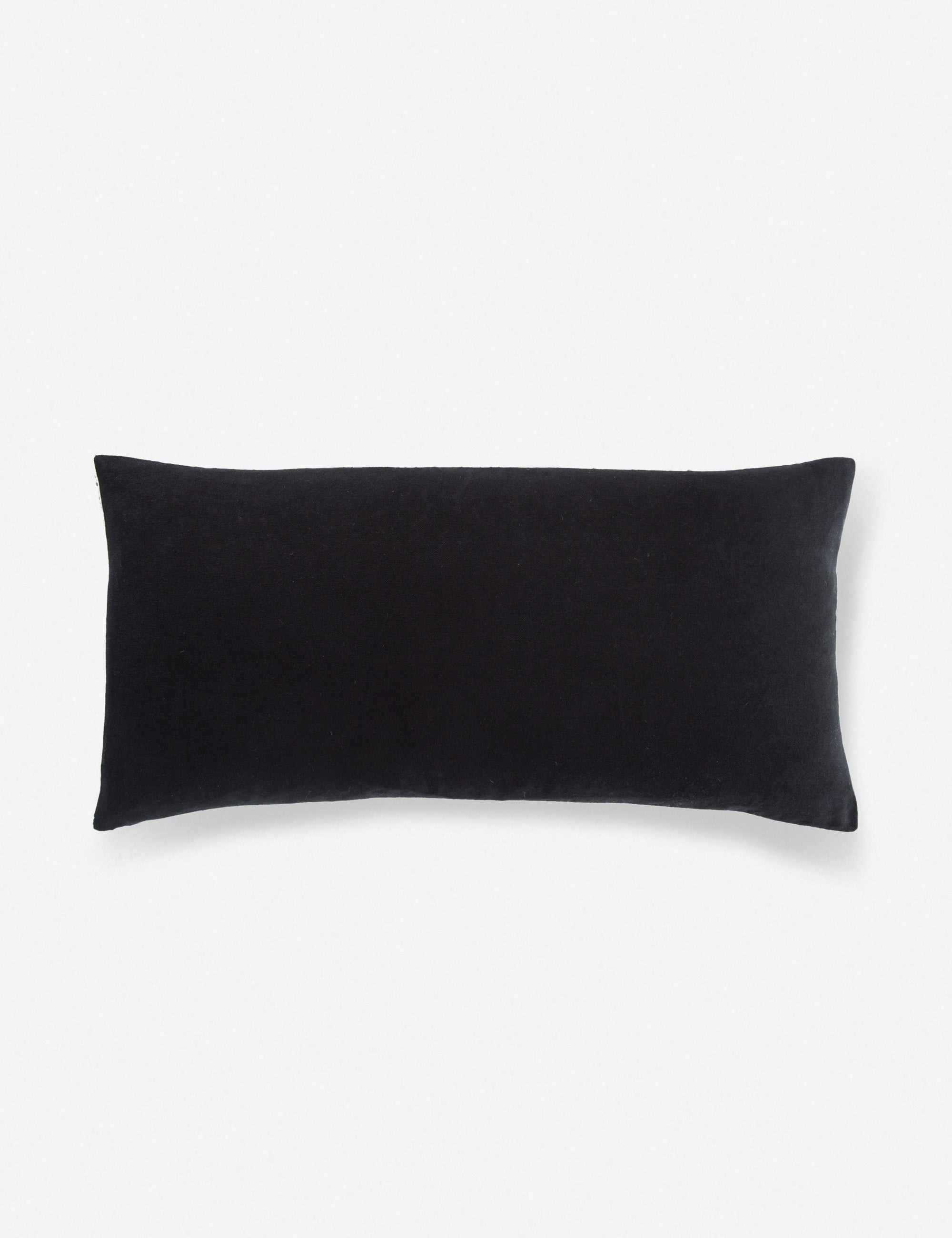 Rear view of the Peregrine black and white marled striped lumbar pillow