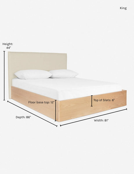 #size::king #color::natural | Dimensions on the king sized Nia natural linen bed