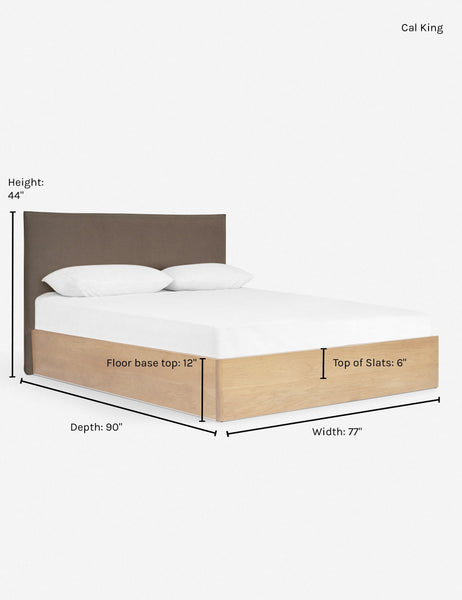 #color::mushroom #size::cal-king | Dimensions on the california king sized Nia mushroom brown linen bed