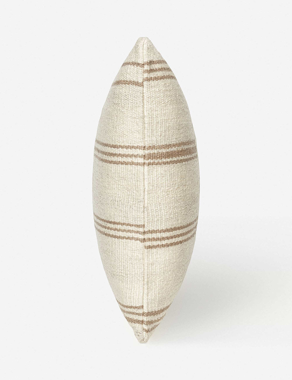 Side view of the Stripe break natural and cream square pillow by Sarah Sherman Samuel
