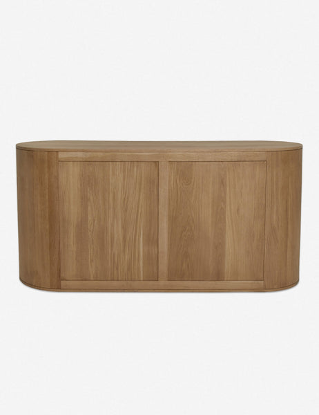 | Back of the Kono 6-drawer curved oak wide dresser.